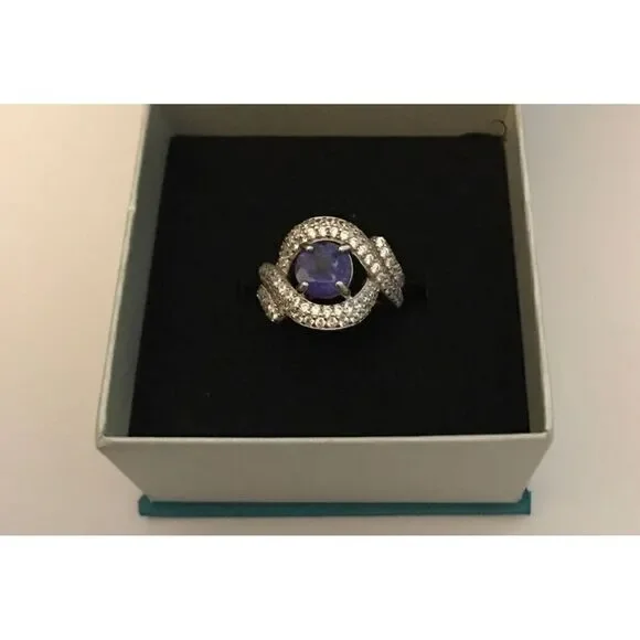 Gorgeous New Genuine Tanzanite & White Sapphire Gemstone Ring Sz 8